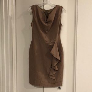 Taupe professional midi dress with detail